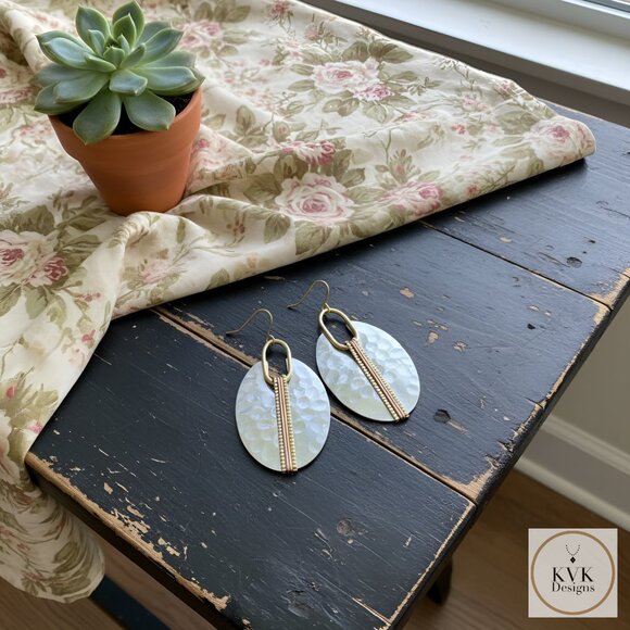 Mixed Metal Silver Oval Earrings - Boho Earrings - Picture 8 of 11